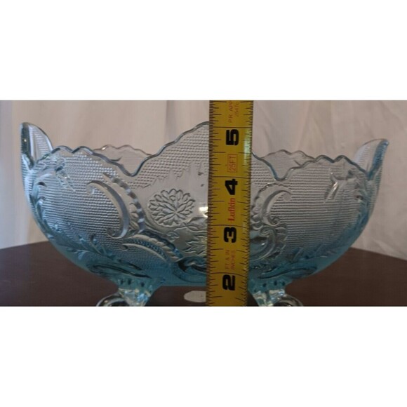 Vtg Jeanette Glass LOMBARDI Footed Starlight Blue Glass Centerpiece Fruit Bowl - Picture 10 of 11
